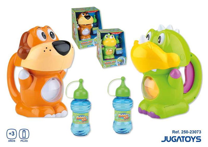 JugaToys Máquina lanzador de pompas Perro o Dinosaurio con botella de 118 ml