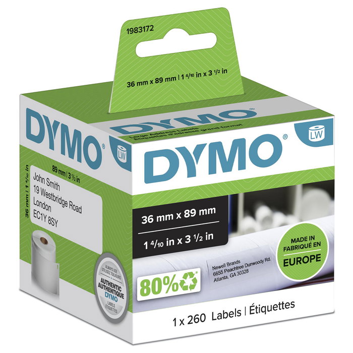 Dymo Etiquetas de Dirección 89x36 mm, 260 unidades