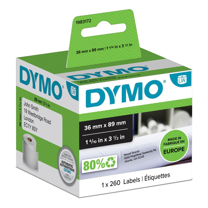 Dymo Etiquetas de dirección grandes 89x36mm Blanco Dymo Etiquetas de dirección grandes 89x36mm Blanco