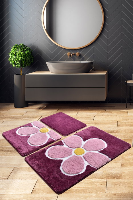 Mijölnir Juego de Alfombras de Baño Acrílicas Morado Antideslizante Lujo y Comodidad Suavidad y Calidez Higiénico y Fácil de Limpiar 1450 gr/m²