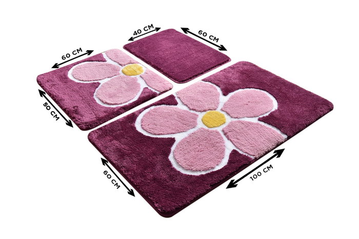 Mijölnir Juego de Alfombras de Baño Acrílicas Morado Antideslizante Lujo y Comodidad Suavidad y Calidez Higiénico y Fácil de Limpiar 1450 gr/m²