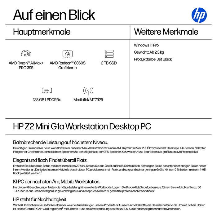 HP Z2 Mini G1a RYZ AIMAX+PRO 395 Mini PC 128GB RAM 2TB SSD W11Pro