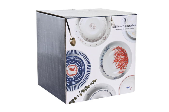 DKD Home Decor Vajilla Stella Maris de 18 Piezas en Porcelana Azul y Blanco