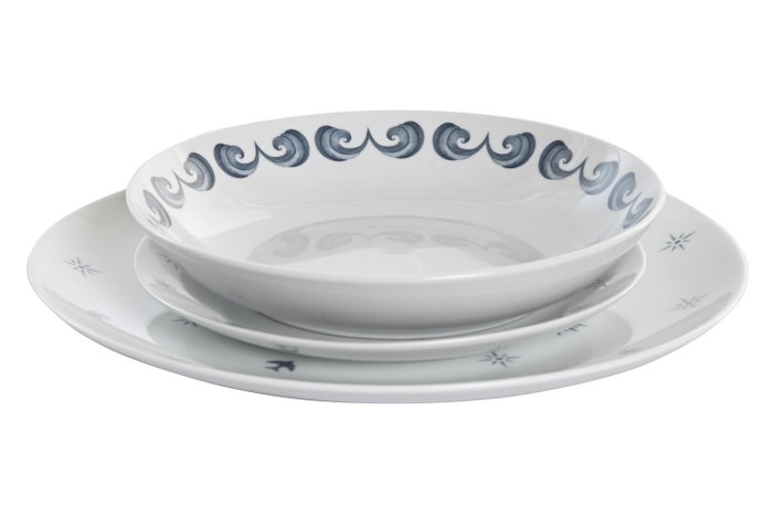 DKD Home Decor Vajilla Stella Maris de 18 Piezas en Porcelana Azul y Blanco