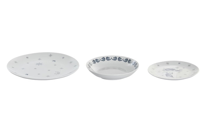 DKD Home Decor Vajilla Stella Maris de 18 Piezas en Porcelana Azul y Blanco