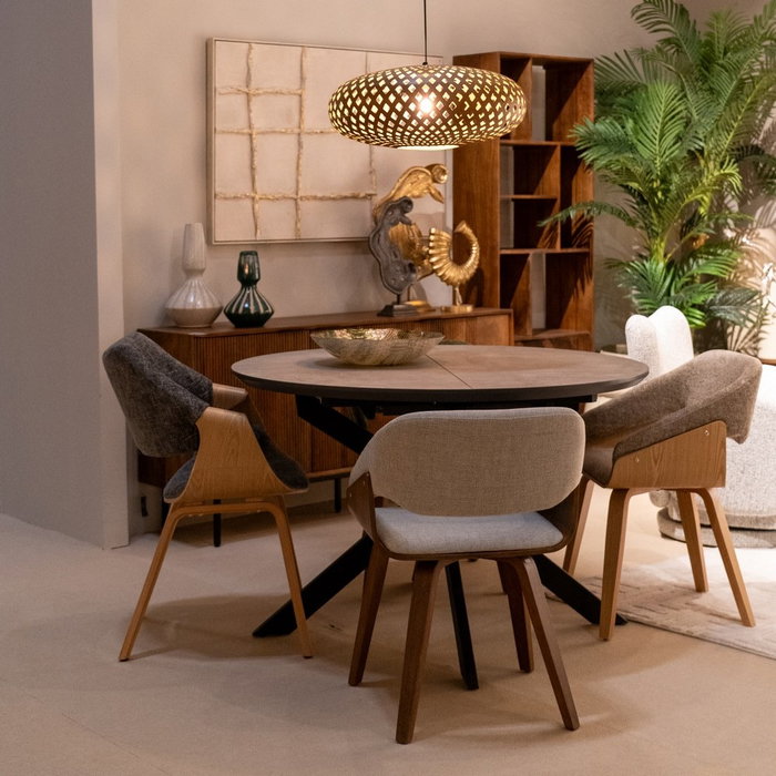 Silla Beige-Marrón Tejido-Madera 51 X 55 X 75 cm