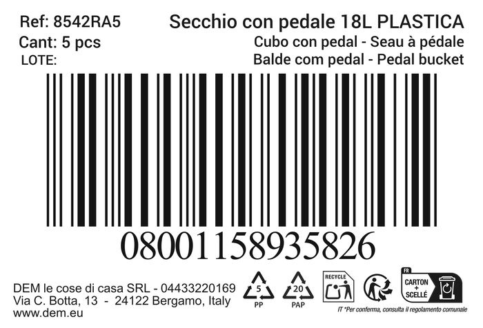 Inde Cubo Con Pedal 18L Ecoponto Plástico 30 cm x 36 cm x 23 cm (5 Unidades)