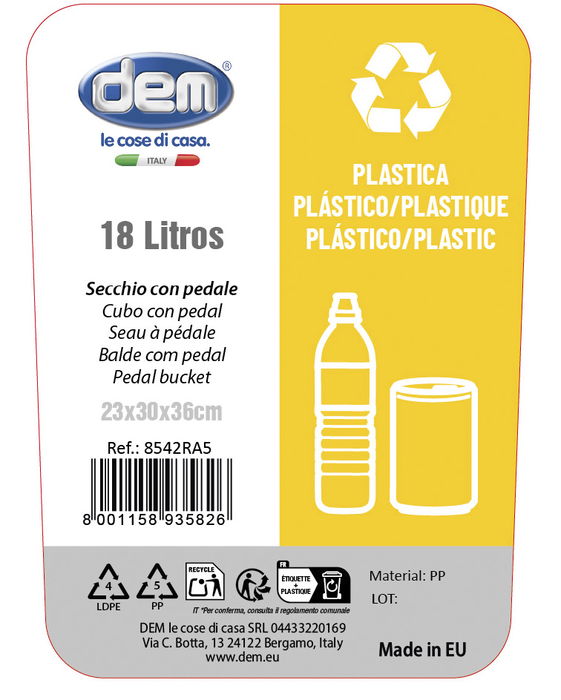 Inde Cubo Con Pedal 18L Ecoponto Plástico 30 cm x 36 cm x 23 cm (5 Unidades)