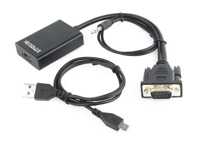 Gembird A-VGA-HDMI-01 Adaptador VGA a HDMI con Audio Jack 3.5mm y Alimentación USB, 1920x1080 60Hz, Cable 0.15m, Negro