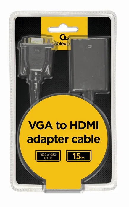 Gembird A-VGA-HDMI-01 Adaptador VGA a HDMI con Audio Jack 3.5mm y Alimentación USB, 1920x1080 60Hz, Cable 0.15m, Negro