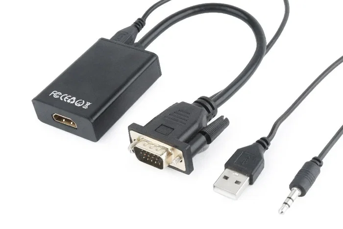 Gembird A-VGA-HDMI-01 Adaptador VGA a HDMI con Audio Jack 3.5mm y Alimentación USB, 1920x1080 60Hz, Cable 0.15m, Negro