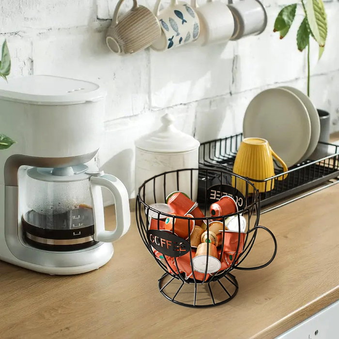 Quttin Organizador de Metal para Cápsulas de Café y Tazas, 22 cm de Largo x 16 cm de Ancho x 15.9 cm de Alto (8 Unidades)