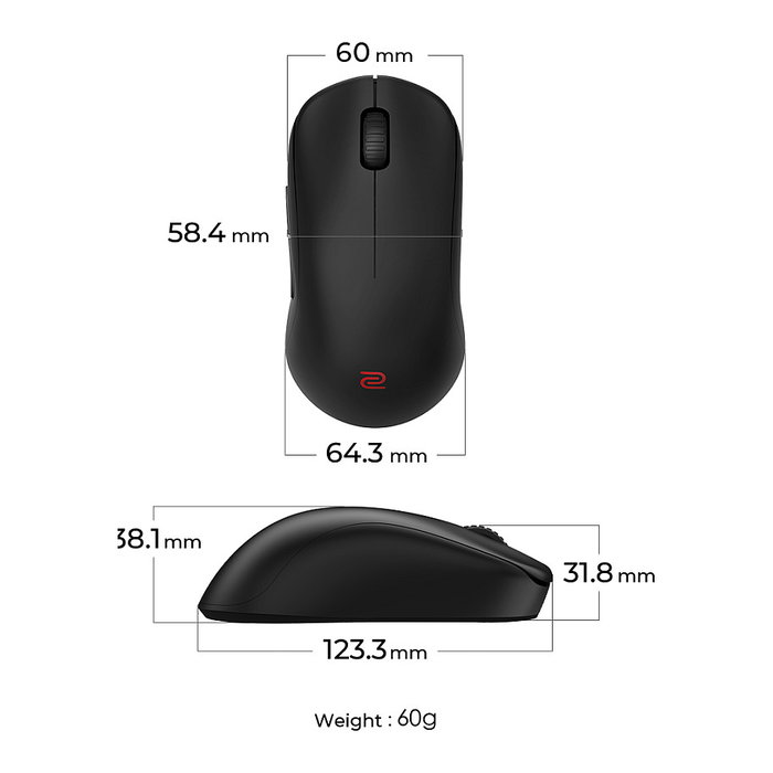 Zowie ZOWIE U2-DW 4K Ratón Inalámbrico Gaming Negro
