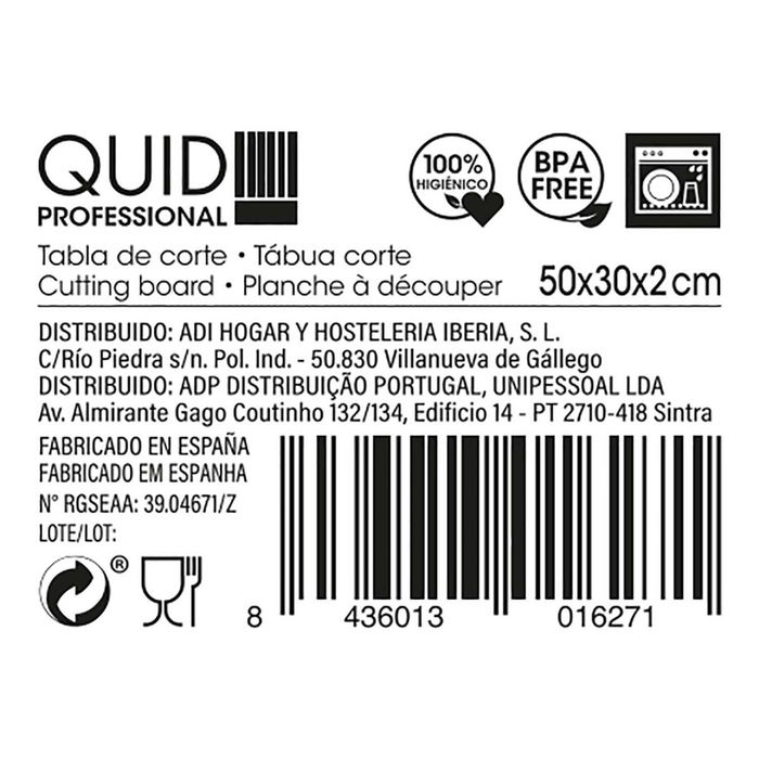 Tabla Corte Polietileno Accessories Quid Professional 50x30x2 cm (4 Unidades)