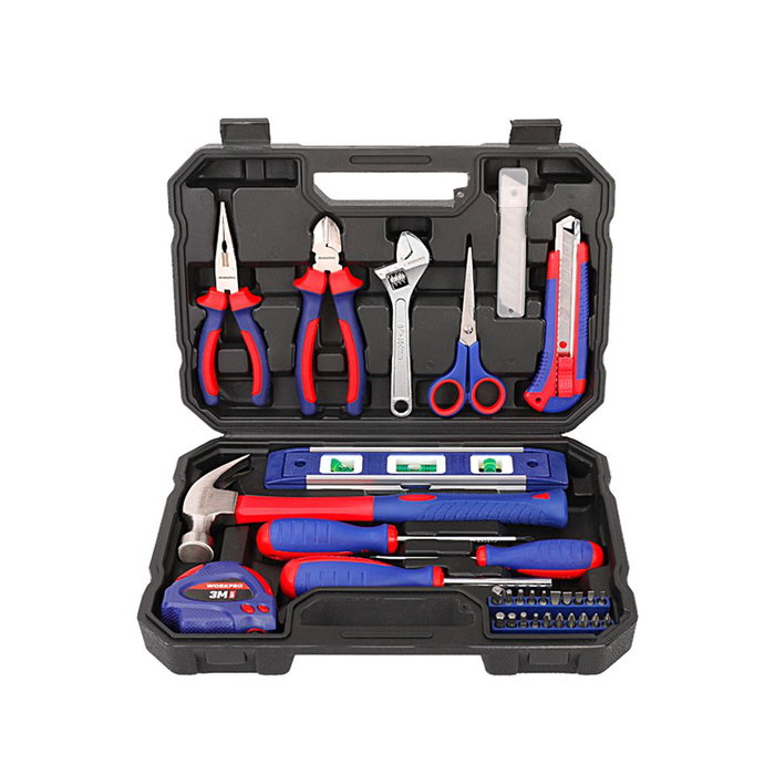 Workpro Juego de Herramientas 32 Piezas con Alicates, Llave Ajustable, Destornilladores, Puntas, Martillo, Cinta Métrica y Maletín
