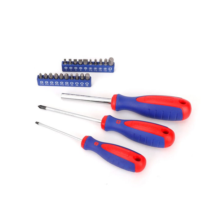 Workpro Juego de Herramientas 32 Piezas con Alicates, Llave Ajustable, Destornilladores, Puntas, Martillo, Cinta Métrica y Maletín