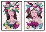 DKD Home Decor Cuadro PS Lienzo Chica Flores (Pack de 2)