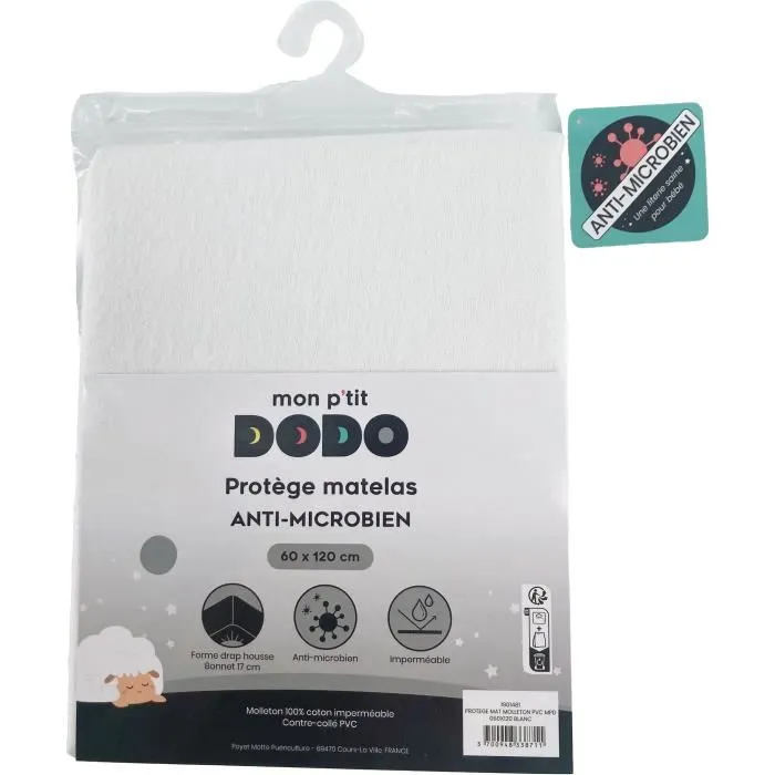 MON P'TIT DODO Protector de Colchón 1901481 Vellón de PVC Antimicrobiano Impermeable para Cuna 60x120 cm MON P'TIT DODO Protector de Colchón 1901481 Vellón de PVC Antimicrobiano Impermeable para Cuna 60x120 cm