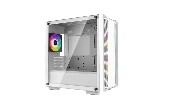 DeepCool CC360 WH ARGB Torre PC Mini ATX/ITX con Ventana de Cristal Templado, Blanco, Incluye 3 Ventiladores ARGB, Soporte para Gráficas Largas