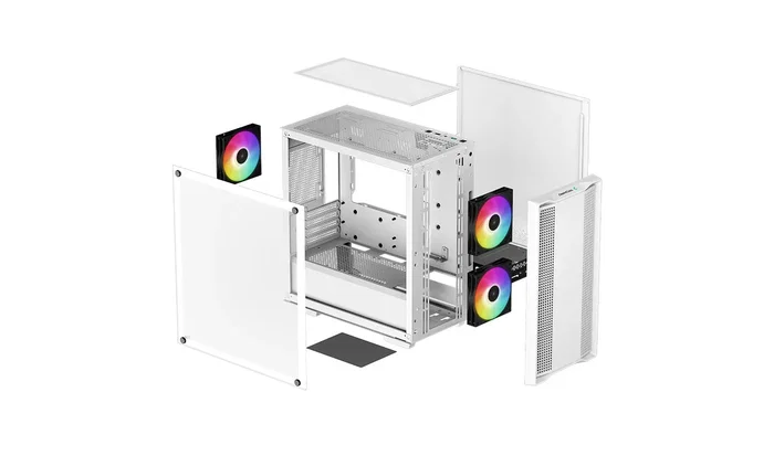 DeepCool CC360 WH ARGB Torre PC Mini ATX/ITX con Ventana de Cristal Templado, Blanco, Incluye 3 Ventiladores ARGB, Soporte para Gráficas Largas