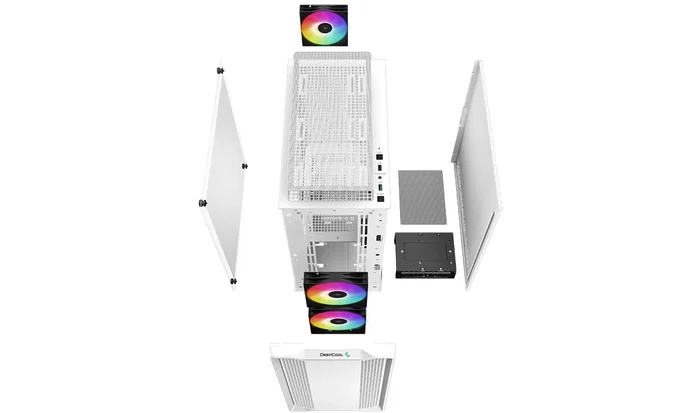 DeepCool CC360 WH ARGB Torre PC Mini ATX/ITX con Ventana de Cristal Templado, Blanco, Incluye 3 Ventiladores ARGB, Soporte para Gráficas Largas