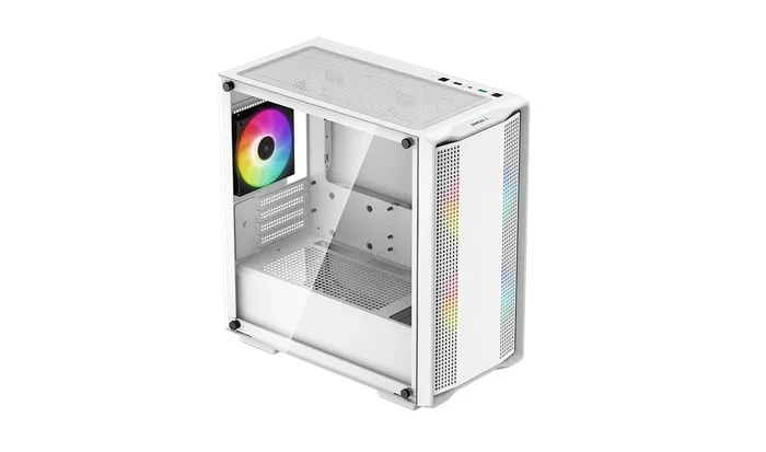 DeepCool CC360 WH ARGB Torre PC Mini ATX/ITX con Ventana de Cristal Templado, Blanco, Incluye 3 Ventiladores ARGB, Soporte para Gráficas Largas