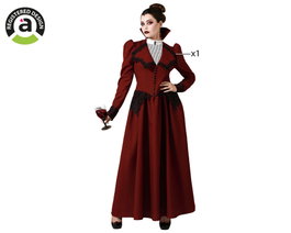 Disfraz de Vampiresa con Vestido Largo Victoriano, Encaje Negro, Morado, Talla M-L