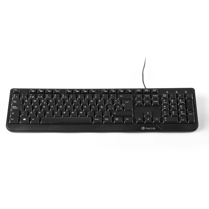 NGS Cocoa Kit Combo Teclado Multimedia y Ratón con Cable, QWERTY Portugués, Negro, USB, Teclas Windows, Teclado 100% con Numpad, Ratón Óptico 1000 DPI Ambidiestro