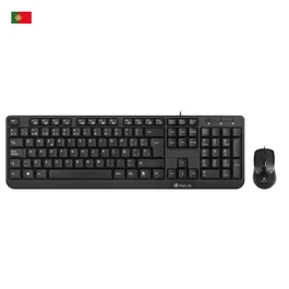 NGS Cocoa Kit Combo Teclado Multimedia y Ratón con Cable, QWERTY Portugués, Negro, USB, Teclas Windows, Teclado 100% con Numpad, Ratón Óptico 1000 DPI Ambidiestro