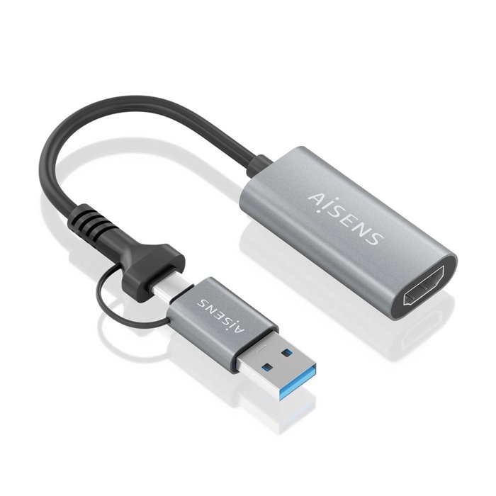 AISENS - CONVERSOR ALUMINIO USB-A+USB-C A HDMI 1080P@60HZ, USB-A/M+USB-C/M-HDMI/H, GRIS, 15CM AISENS - CONVERSOR ALUMINIO USB-A+USB-C A HDMI 1080P@60HZ, USB-A/M+USB-C/M-HDMI/H, GRIS, 15CM