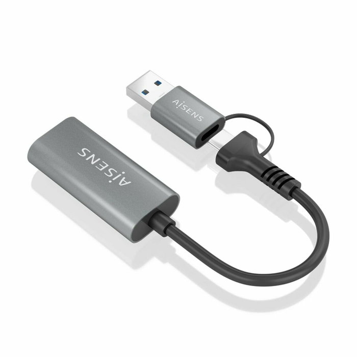 Aisens Conversor Aluminio USB-A y USB-C a HDMI 1080P@60Hz Gris