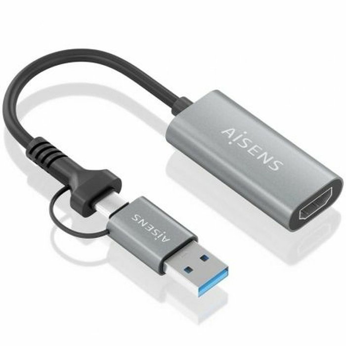 Aisens Conversor Aluminio USB-A y USB-C a HDMI 1080P@60Hz Gris