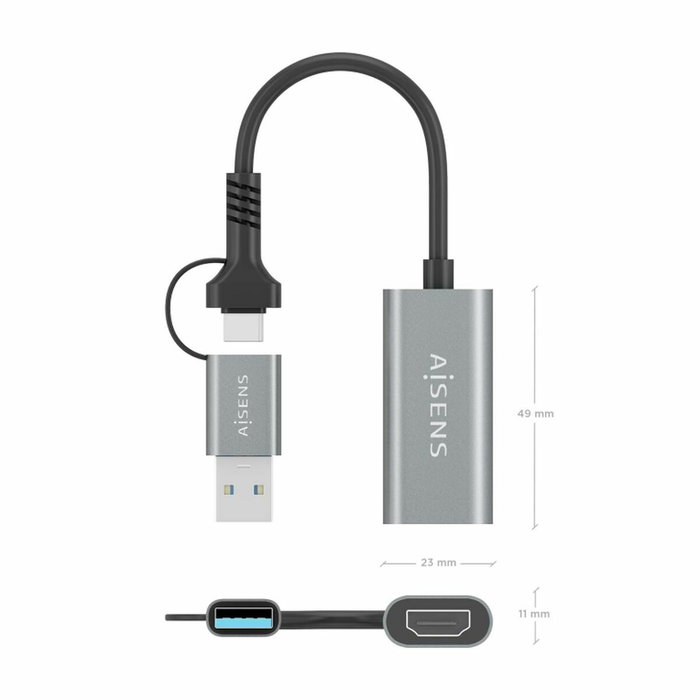 Aisens Conversor Aluminio USB-A y USB-C a HDMI 1080P@60Hz Gris