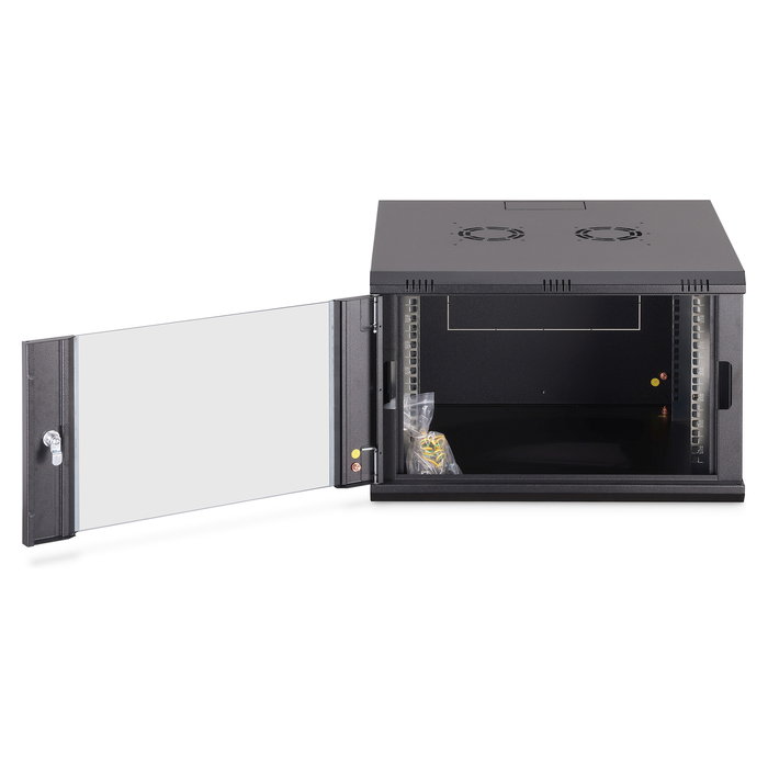 Digitus Armario Rack de Pared Dynamic-N 7U, 600x600x385 mm (AnxPrxAl), Negro, Cristal/Acero, 60 kg, Gestión Cable, Kit Montaje