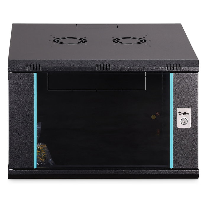 Digitus Armario Rack de Pared Dynamic-N 7U, 600x600x385 mm (AnxPrxAl), Negro, Cristal/Acero, 60 kg, Gestión Cable, Kit Montaje