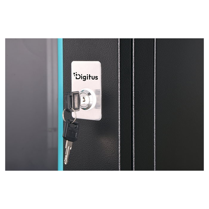 Digitus Armario Rack de Pared Dynamic-N 7U, 600x600x385 mm (AnxPrxAl), Negro, Cristal/Acero, 60 kg, Gestión Cable, Kit Montaje