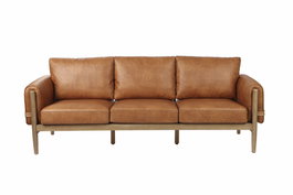 DKD Home Decor Sofá de Fresno y PU Marrón 220x80x82 cm