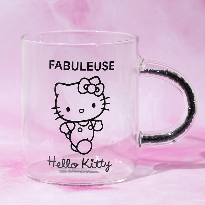 Hello Kitty Taza de Vidrio con Detalles Decorativos, 300 ml