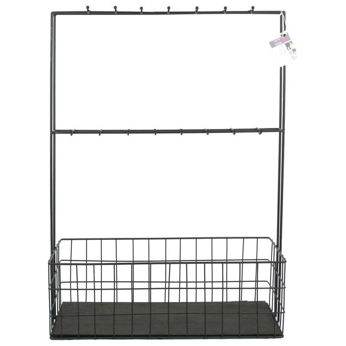 Home Deco Factory Vallee Outlet Soporte Cesta Con 16 Ganchos para Copas y Botellas, Estructura Diseño Industrial, Cocina o Minibar 44x18,5x63 cm