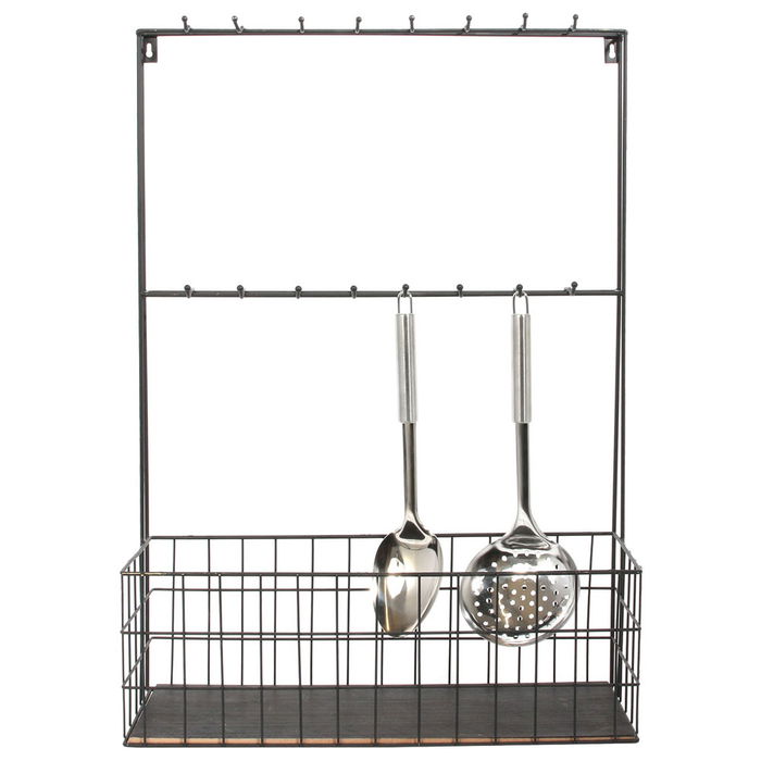 Home Deco Factory Vallee Outlet Soporte Cesta Con 16 Ganchos para Copas y Botellas, Estructura Diseño Industrial, Cocina o Minibar 44x18,5x63 cm