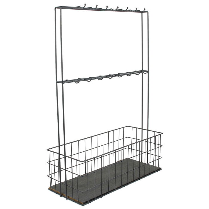 Home Deco Factory Vallee Outlet Soporte Cesta Con 16 Ganchos para Copas y Botellas, Estructura Diseño Industrial, Cocina o Minibar 44x18,5x63 cm