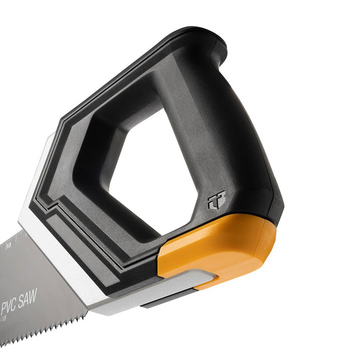 Toughbuilt Serrucho para PVC y Plástico 450 mm, Acero Alto Carbono 10 TPI, con Mango Ergonómico y Regla Integrada