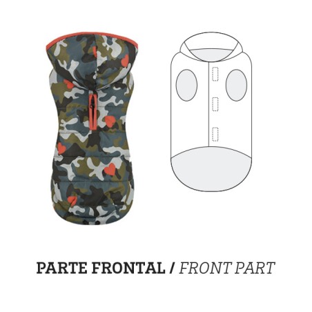 Nayeco Chaqueta Con Capucha Army 50 cm para Perro, Estampado Camuflaje con Corazones Rojos, Acolchada y Repelente al Agua