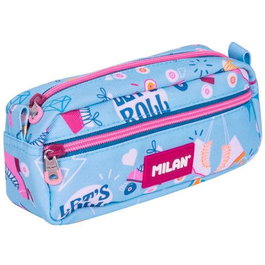 Milan Portatodo Rectangular 2 Cremalleras Serie Especial Roller 2 para Niños y Niñas, Estuche Escolar Azul, Rosa y Mostaza