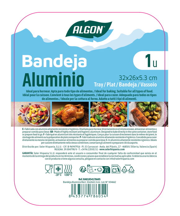 Algon Bandeja de Aluminio Rectangular 32x26x5,3cm