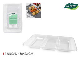 Algon Bandeja Ps 3 Departamentos Transparente Rectangular 36.2 x 23 x 3.6 cm (18 Unidades)