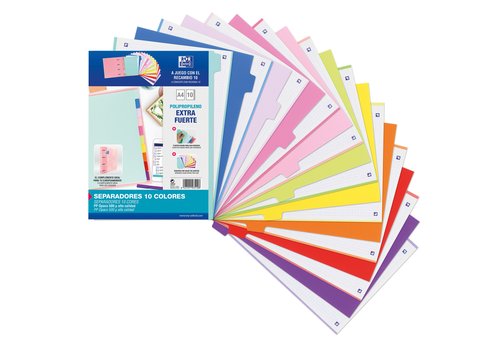 Oxford Separadores 10 Posiciones A4 en Polipropileno de 500 Micras Colores Surtidos Oxford Separadores 10 Posiciones A4 en Polipropileno de 500 Micras Colores Surtidos