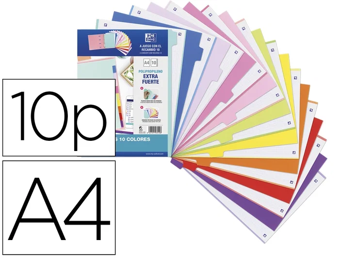 Oxford Separadores 10 Posiciones A4 en Polipropileno de 500 Micras Colores Surtidos Oxford Separadores 10 Posiciones A4 en Polipropileno de 500 Micras Colores Surtidos