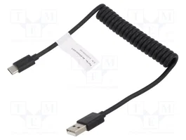 Digitus Cable en espiral USB-A a USB-C, 1 m, Negro