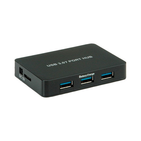 VALUE 14.99.5047 Hub USB 3.2 Gen 1 Desktop, 7 Puertos Tipo-A, Velocidad 5 Gbps, Con Fuente de Alimentación y Cable USB